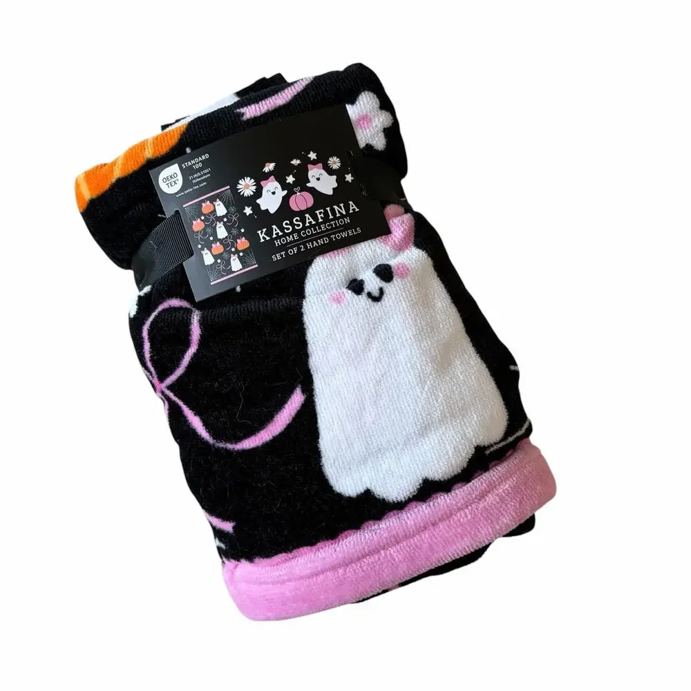 4pc Kassafina Coquette Halloween Towel Set- 2 Hand 2 Bath 100% Cotton NEW